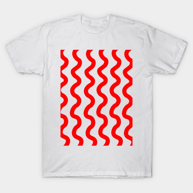 Red vertical wavy curly lines T-Shirt by Baobabprintstore